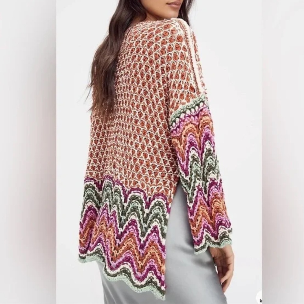 Free People Heatwave Crochet Pullover Sweater in Cinnamon Small - Picture 3 of 8